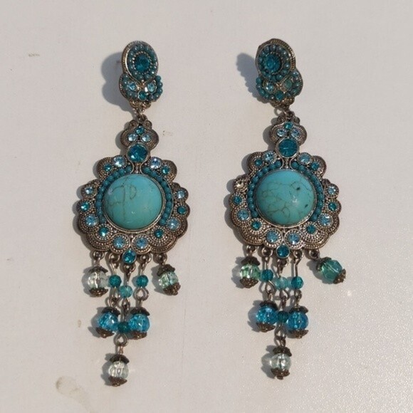 Vintage Turquoise Long Earrings - Picture 1 of 7